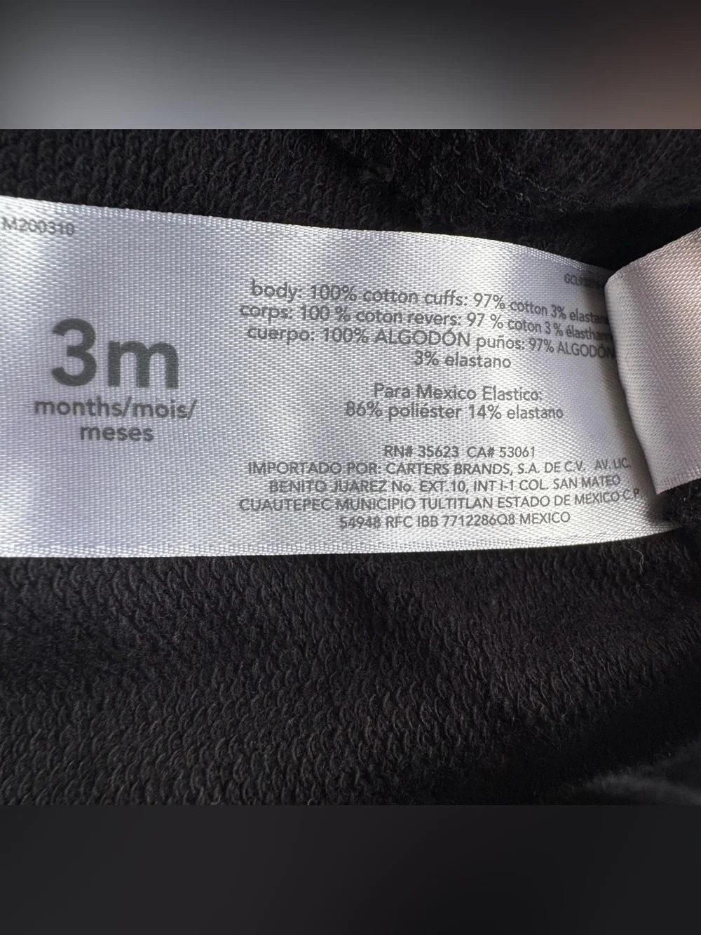 Carter’s Baby Black Jogger Sweatpants Pull-On Drawstring Pants 3M